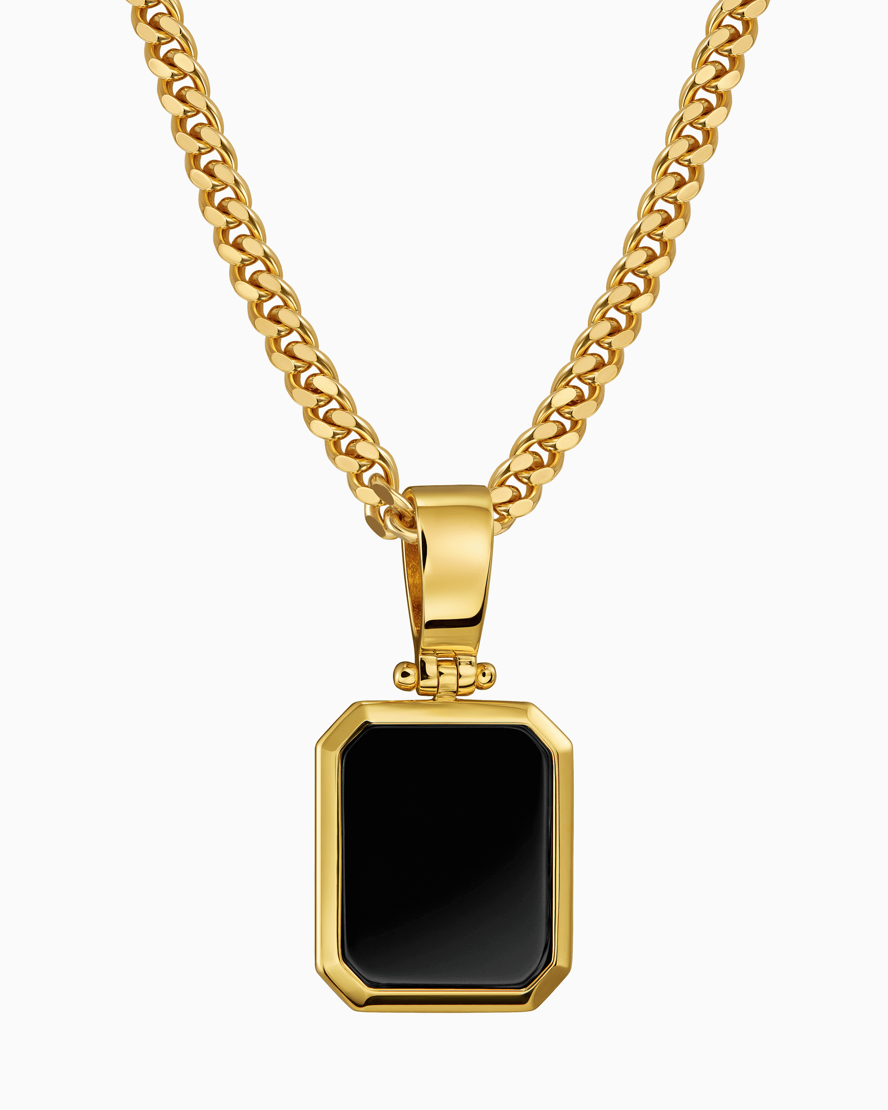 Onyx octagon engraving plate necklace