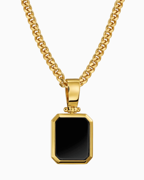 Onyx octagon engraving plate necklace