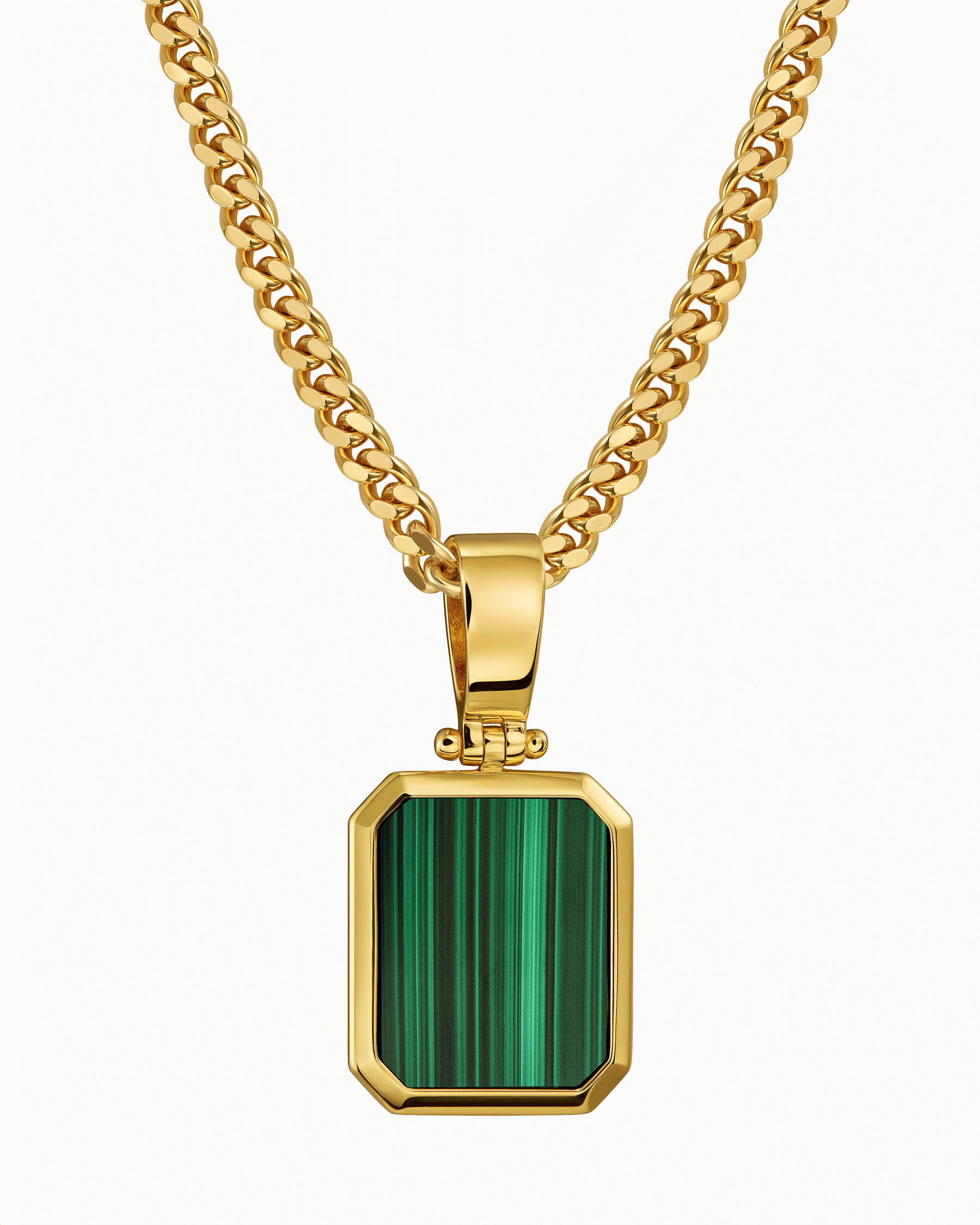 Malachite octagon engraving plate necklace