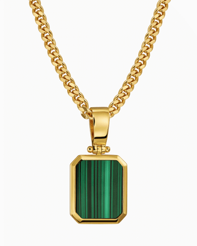 Malachite octagon engraving plate necklace