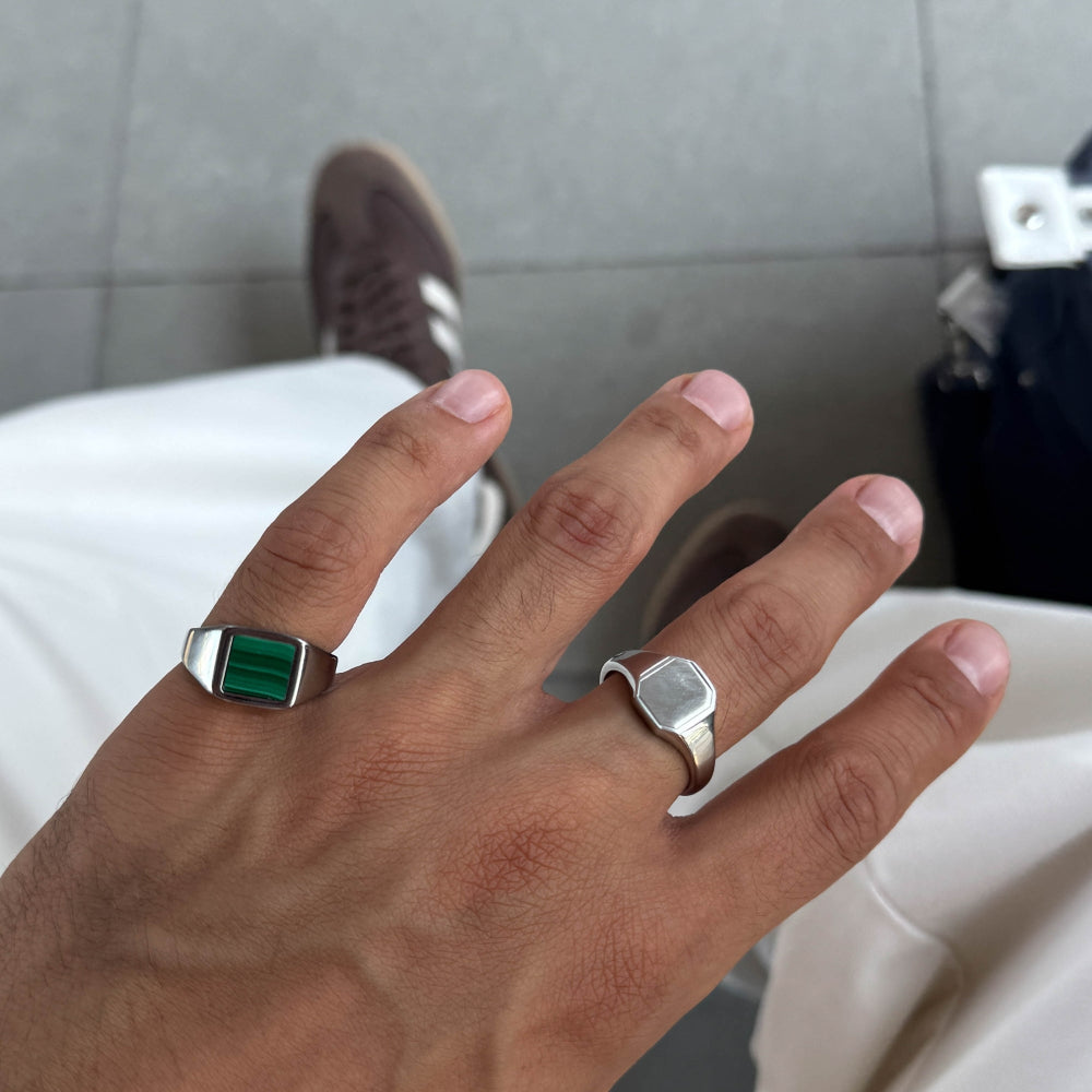 Square Malachite Ring - Silver