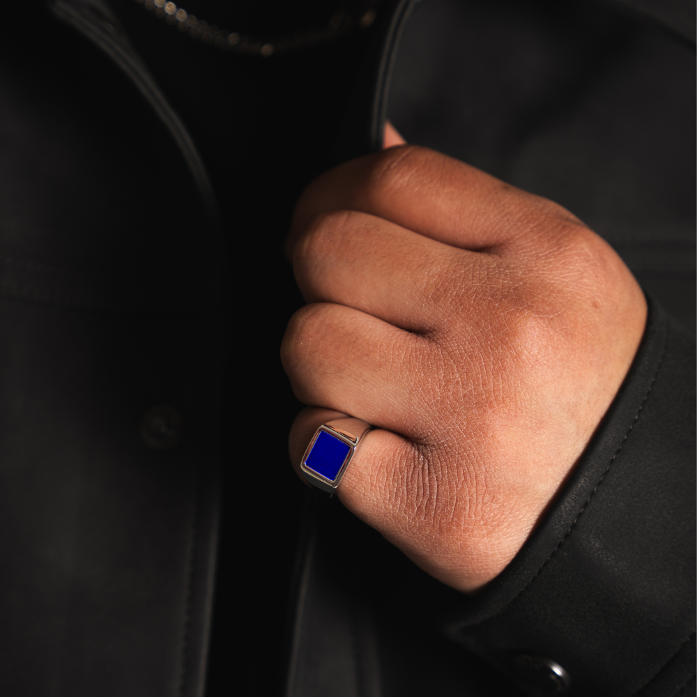 Square Lapis Ring - Silver