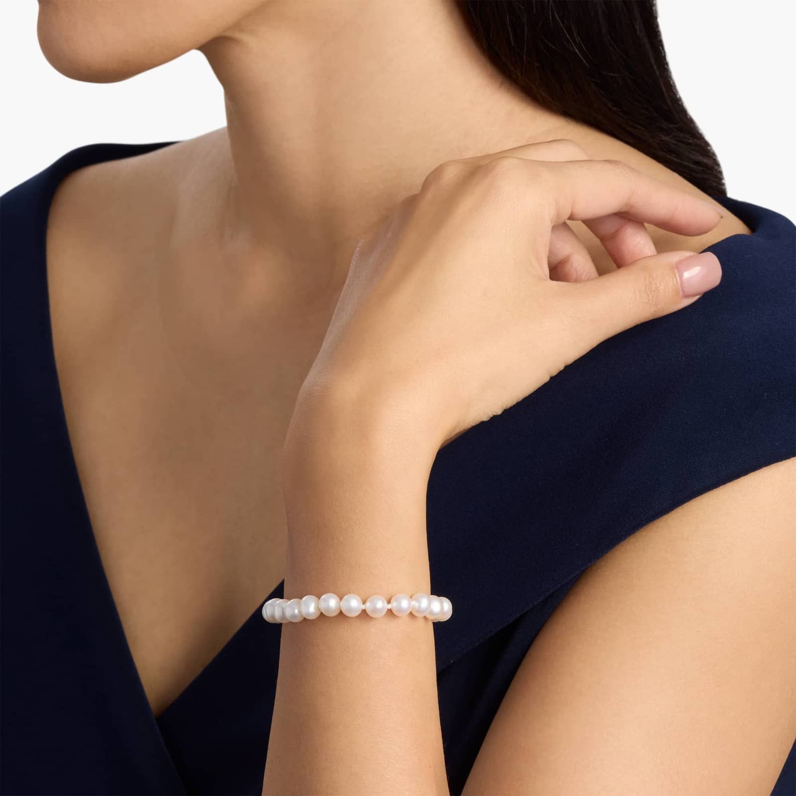 6.5" Freshwater Cultured Pearl Bracelet in 14k White Gold (7.0-7.5mm)