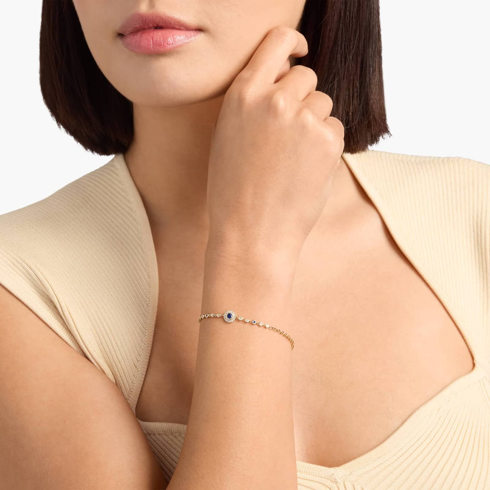 Sapphire and Diamond Vintage Inspired Bracelet in 14k Yellow Gold (3.5mm)