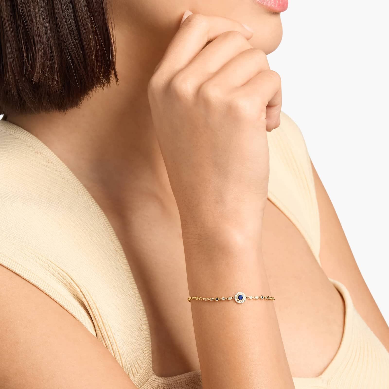 Sapphire and Diamond Vintage Inspired Bracelet in 14k Yellow Gold (3.5mm)