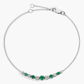 Emerald and Diamond Graduated Curve Bracelet in 14k White Gold