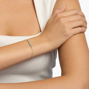 Emerald and Diamond Graduated Curve Bracelet in 14k White Gold