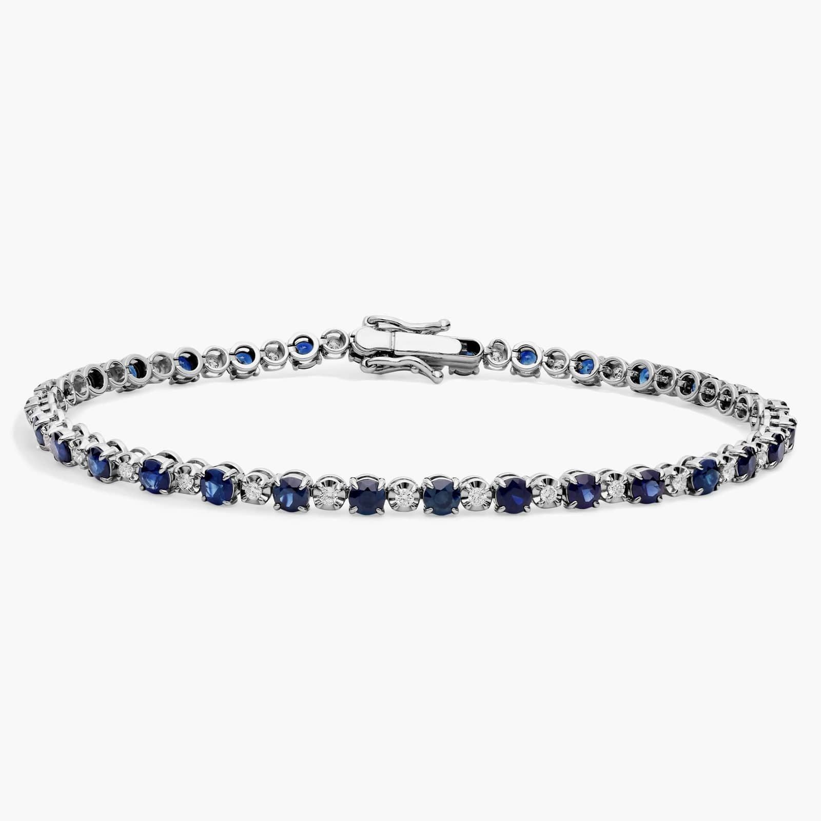 Alternating Size Sapphire and Diamond Bracelet in 14k White Gold (3mm)