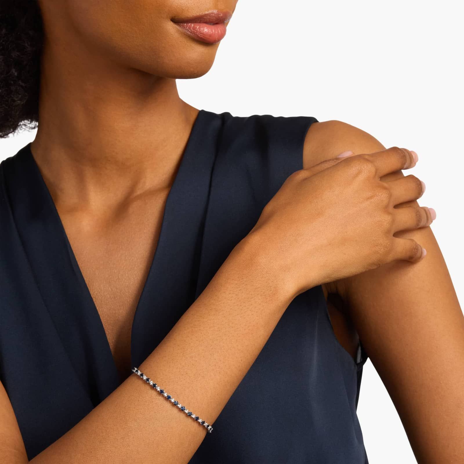 Alternating Size Sapphire and Diamond Bracelet in 14k White Gold (3mm)