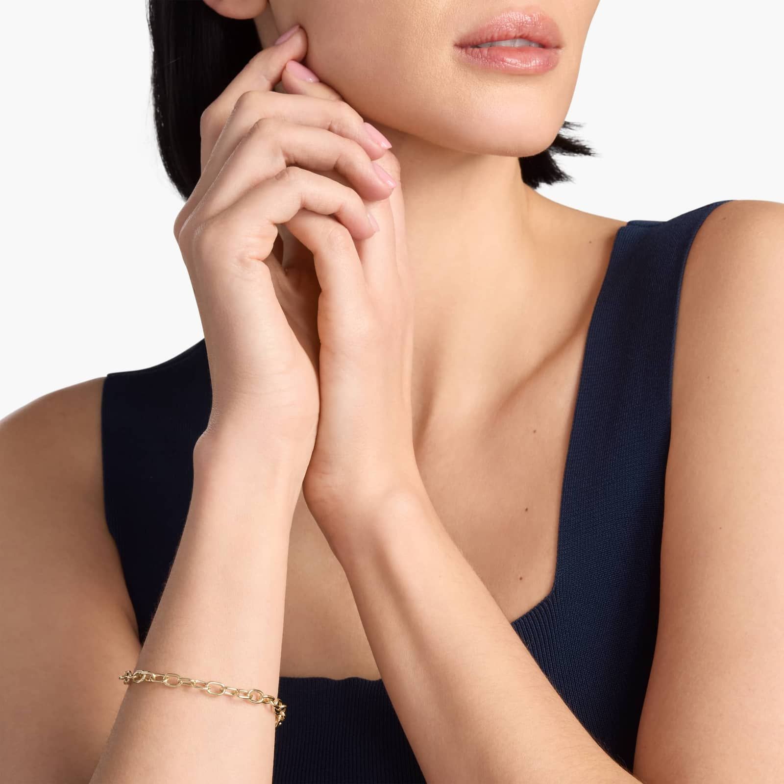 14k Italian Yellow Gold Link Bracelet with Carabiner Lock and Freshwater Pearl Charm