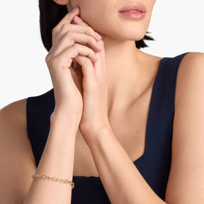 14k Italian Yellow Gold Link Bracelet with Carabiner Lock and Freshwater Pearl Charm