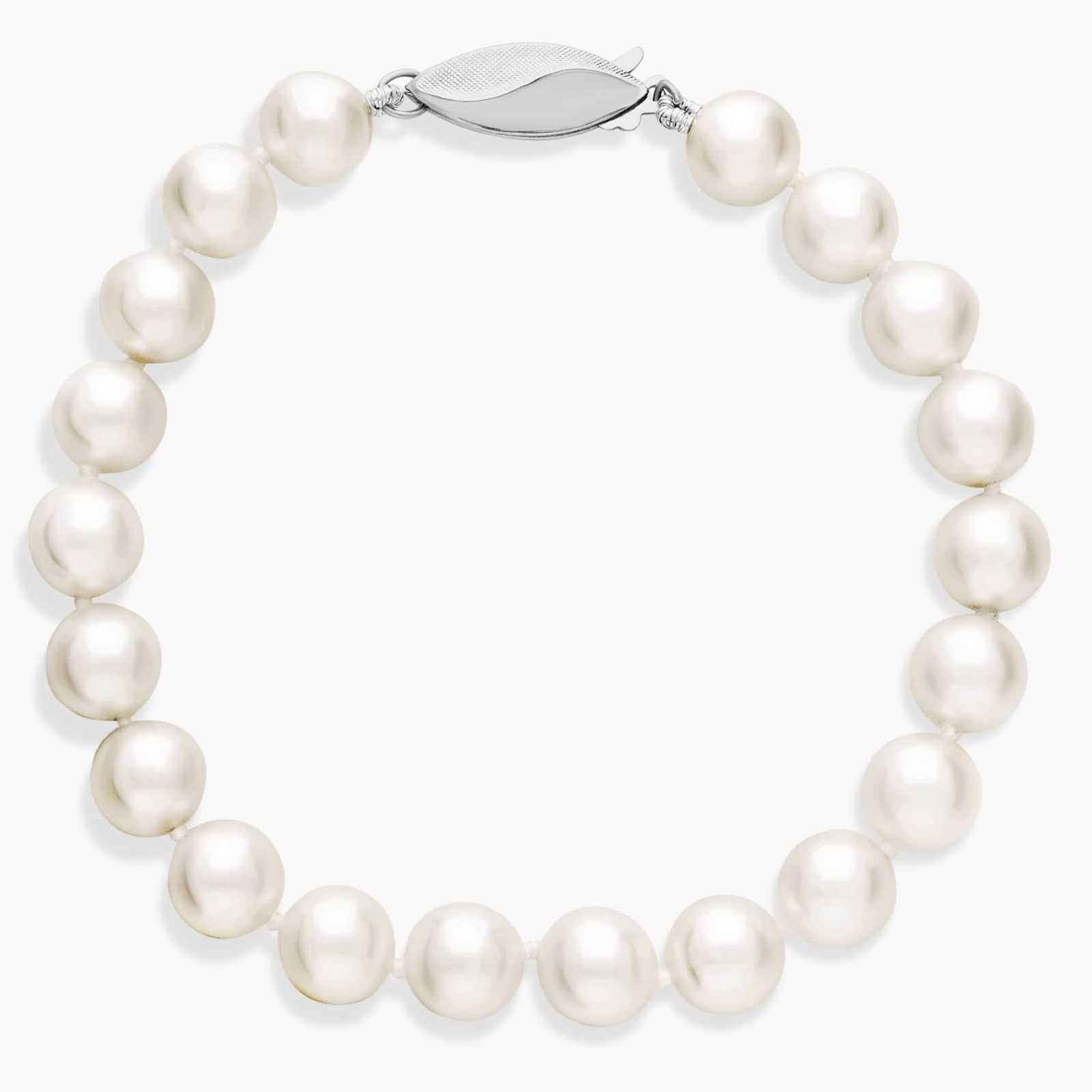 6.5" Classic Akoya Cultured Pearl Bracelet in 18k White Gold (6.5-7.0mm)