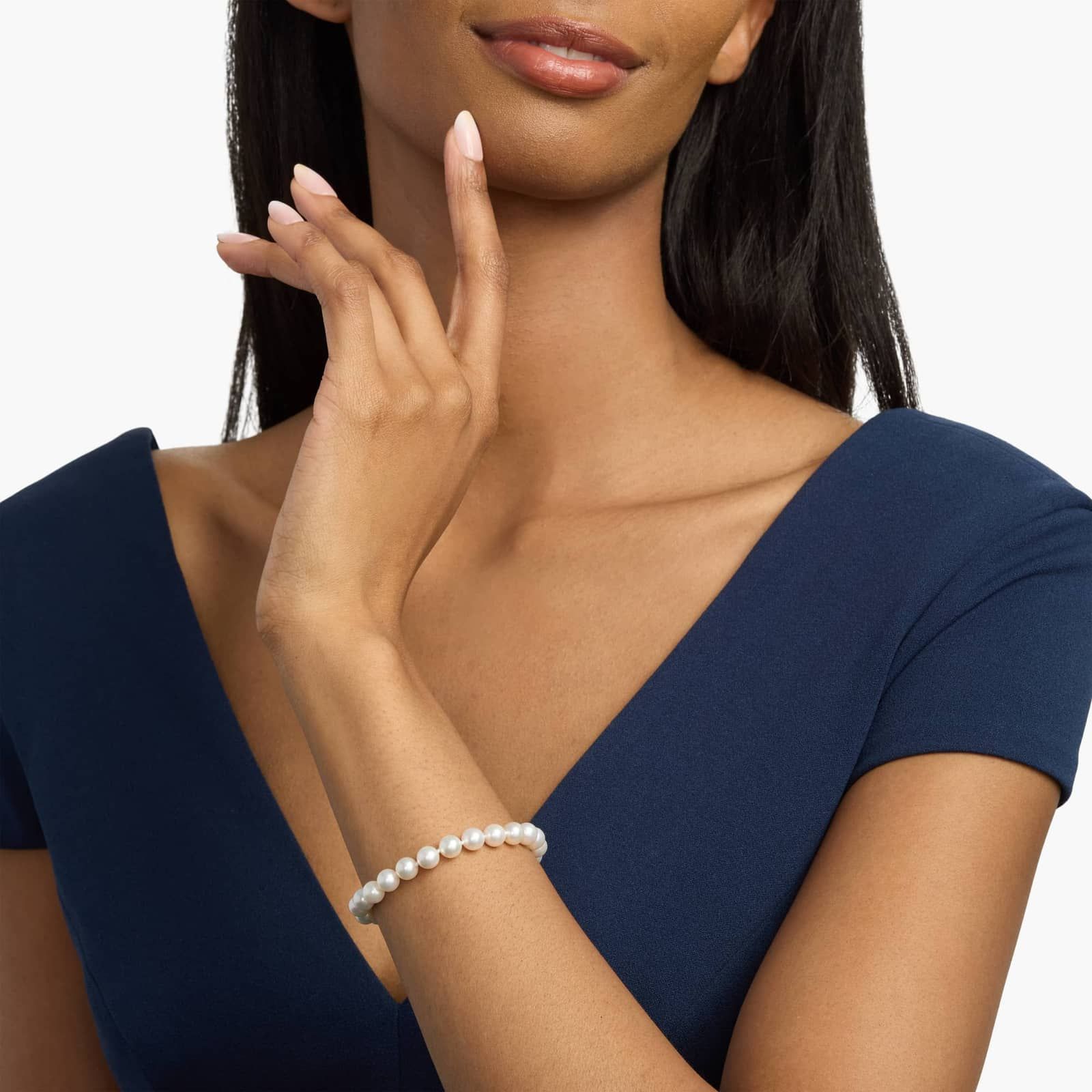 6.5" Classic Akoya Cultured Pearl Bracelet in 18k White Gold (6.5-7.0mm)