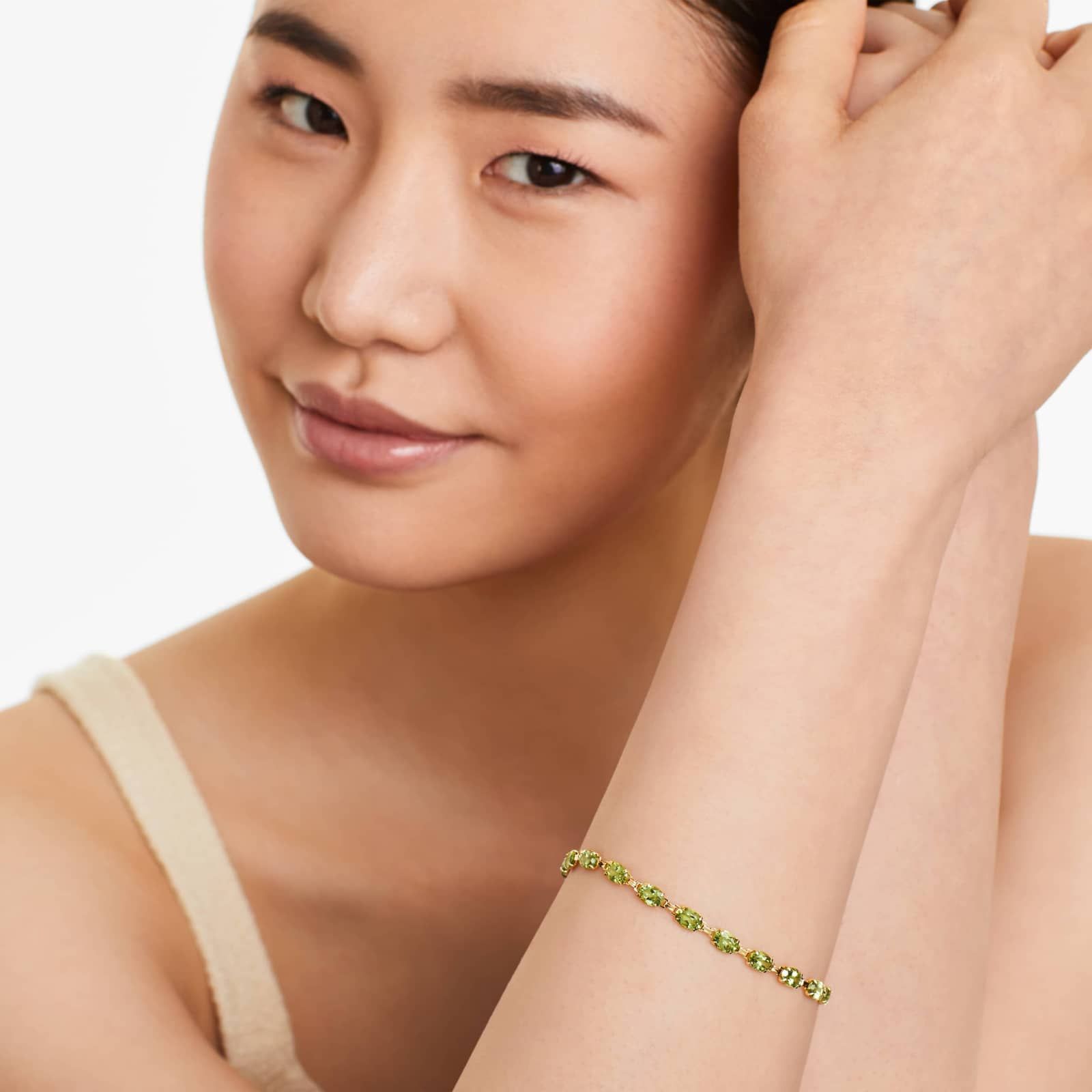 Peridot Line Bracelet In 14K Yellow Gold