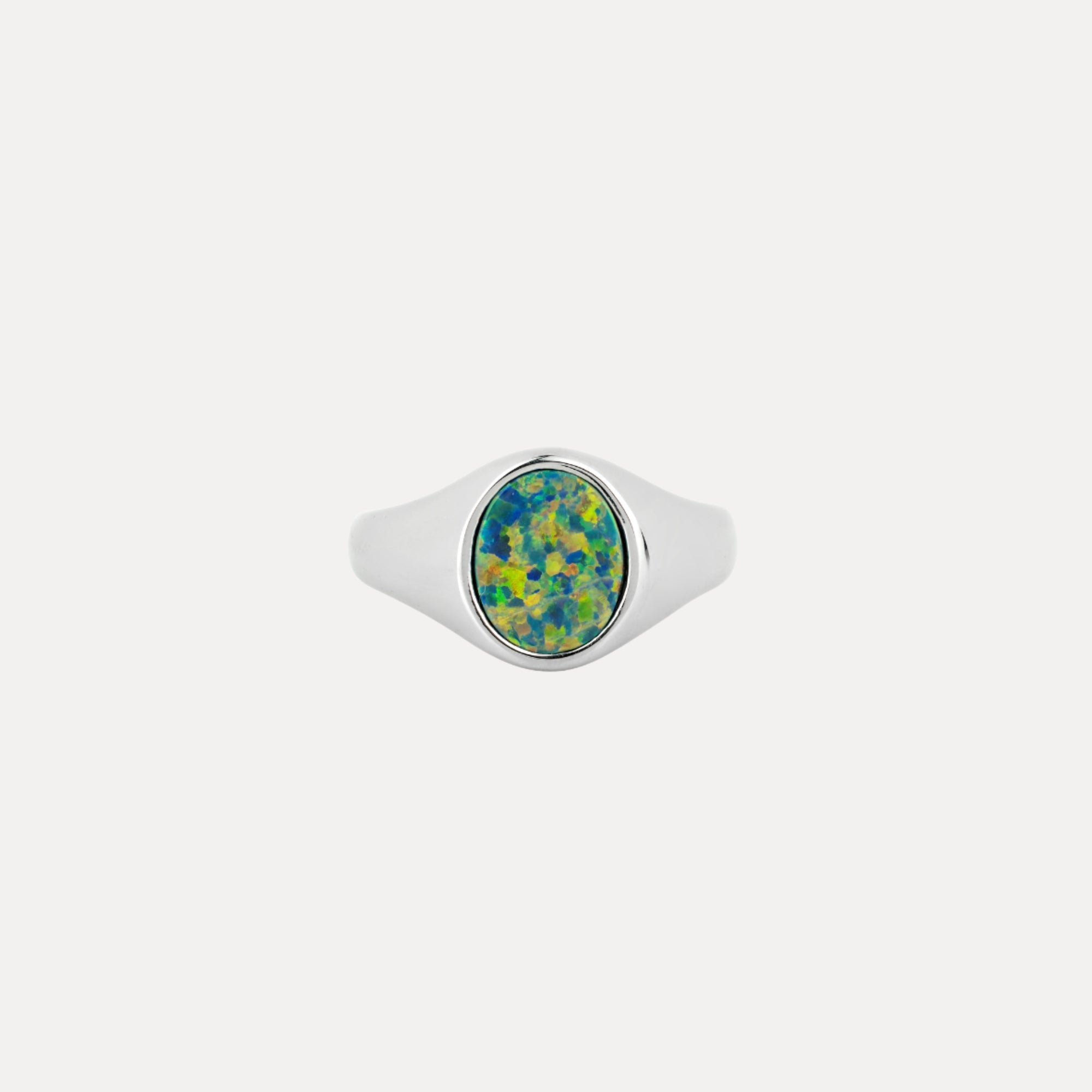 Green Opal Signet Ring - Silver