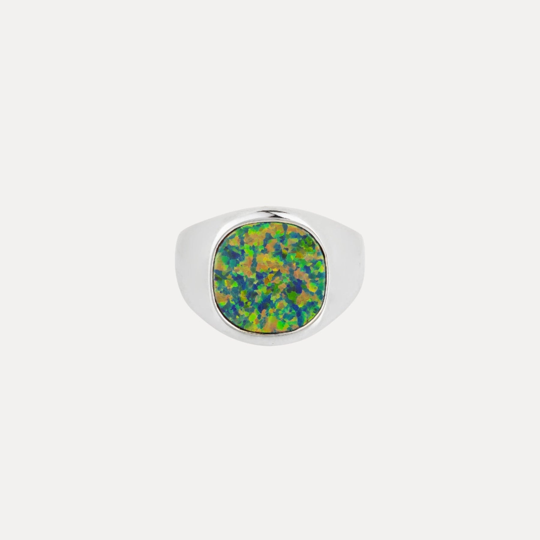 Green Opal Signet Ring - Silver