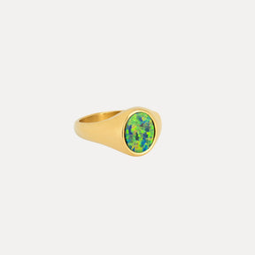 Green Opal Signet Ring - Gold