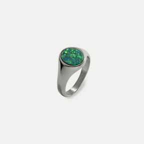 Green Opal Signet Ring - Silver