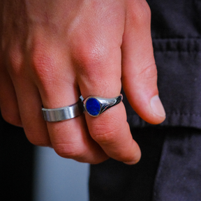 Blue Lapis Lazuli Signet Ring - Silver