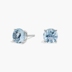 Aquamarine Stud Earrings in 14k White Gold (7mm)
