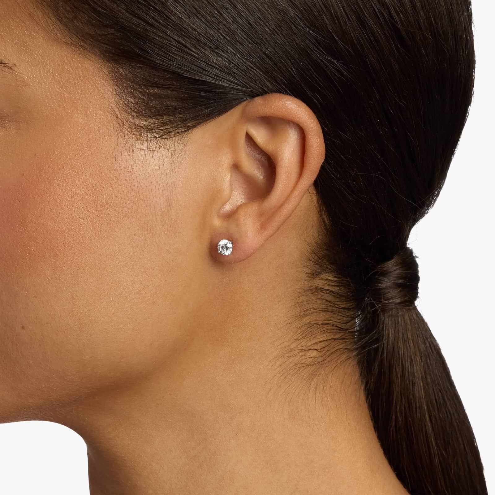 Four Prong Round Brilliant Lab Grown Diamond Stud Earrings in 14k White Gold (1 Ct. tw. - F-G / VS2-SI1)