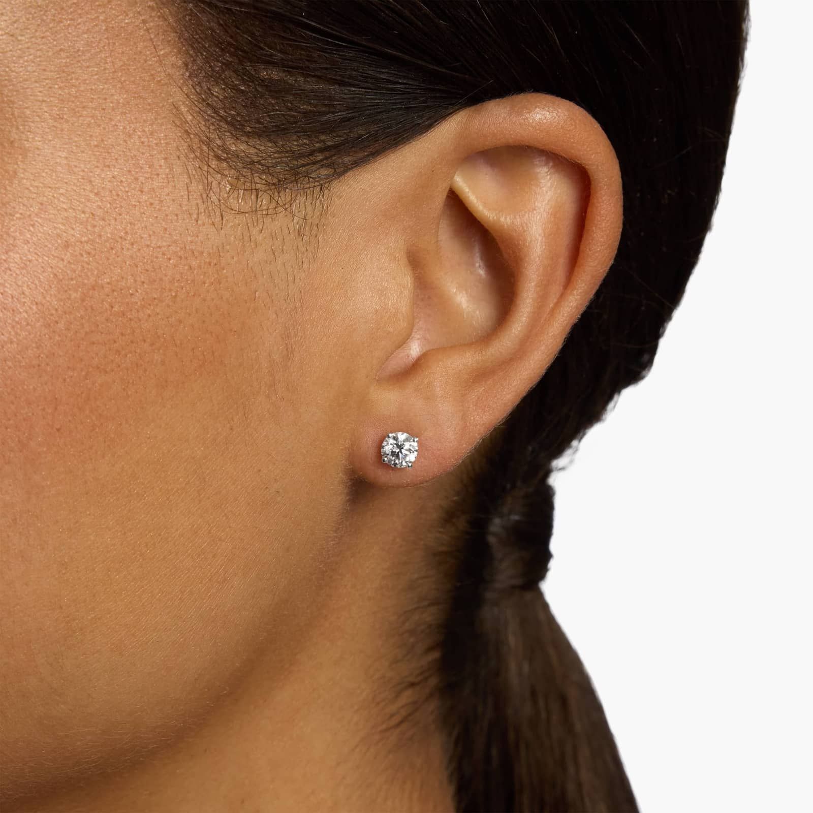 Four Prong Round Brilliant Lab Grown Diamond Stud Earrings in 14k White Gold (1 Ct. tw. - F-G / VS2-SI1)