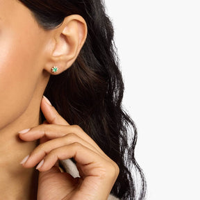 Mini Emerald Earrings with Diamond Blossom Halo in 14k Yellow Gold (3.5mm)