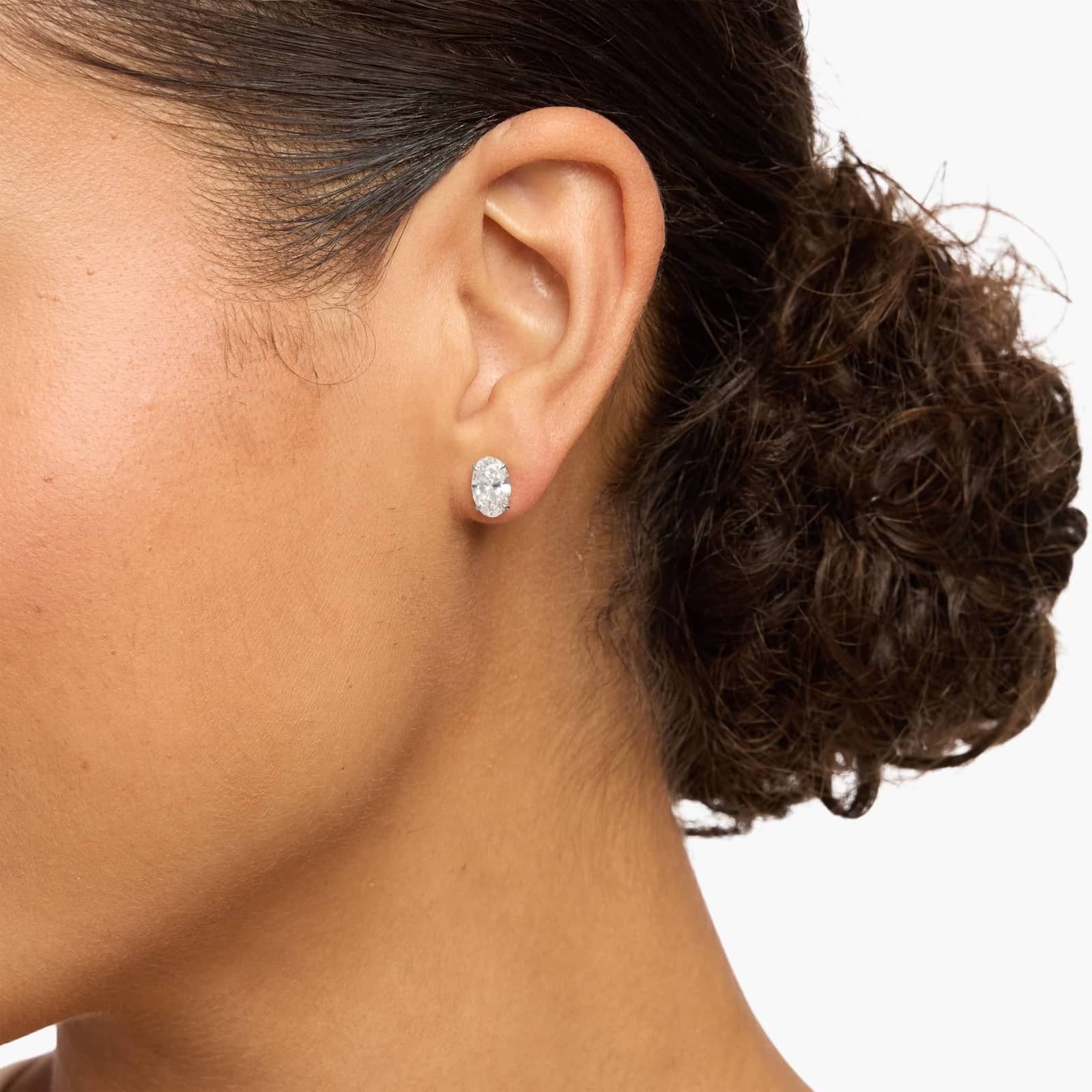 Oval Cut Lab-Grown Diamond Stud Earrings In 14K White Gold (2 Ct. tw. - F-G / VS2-SI1)