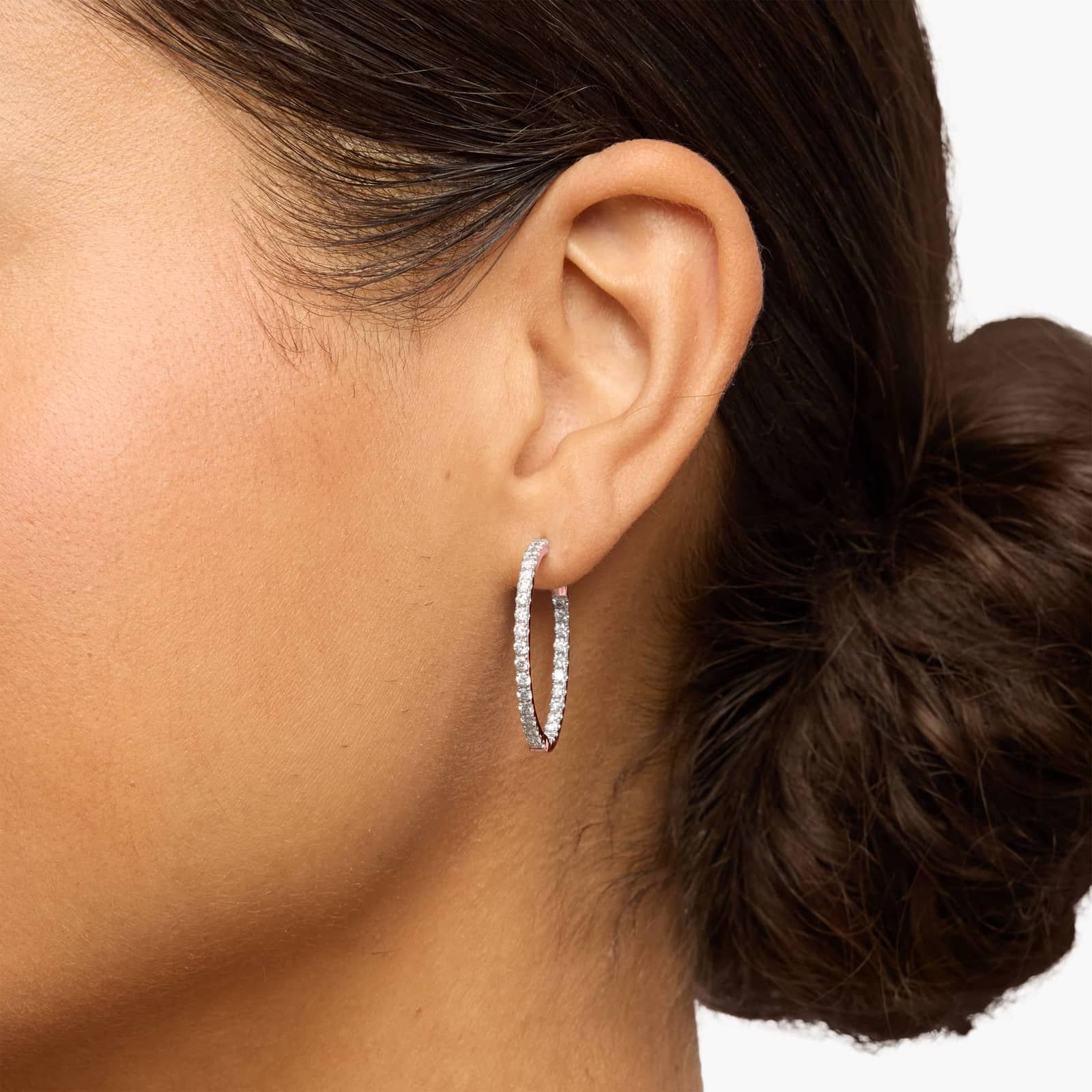 Inside Out Round Hoops, 1 Inch Diameter In 14K Yellow Gold (2 Ct. tw. - H-I / SI1-SI2)