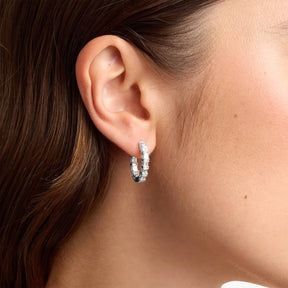 Inside Out Emerald Cut Lab Grown Diamond Hoop Earrings  In 14K White Gold (2 Ct. tw. - F-G / VS2-SI1)