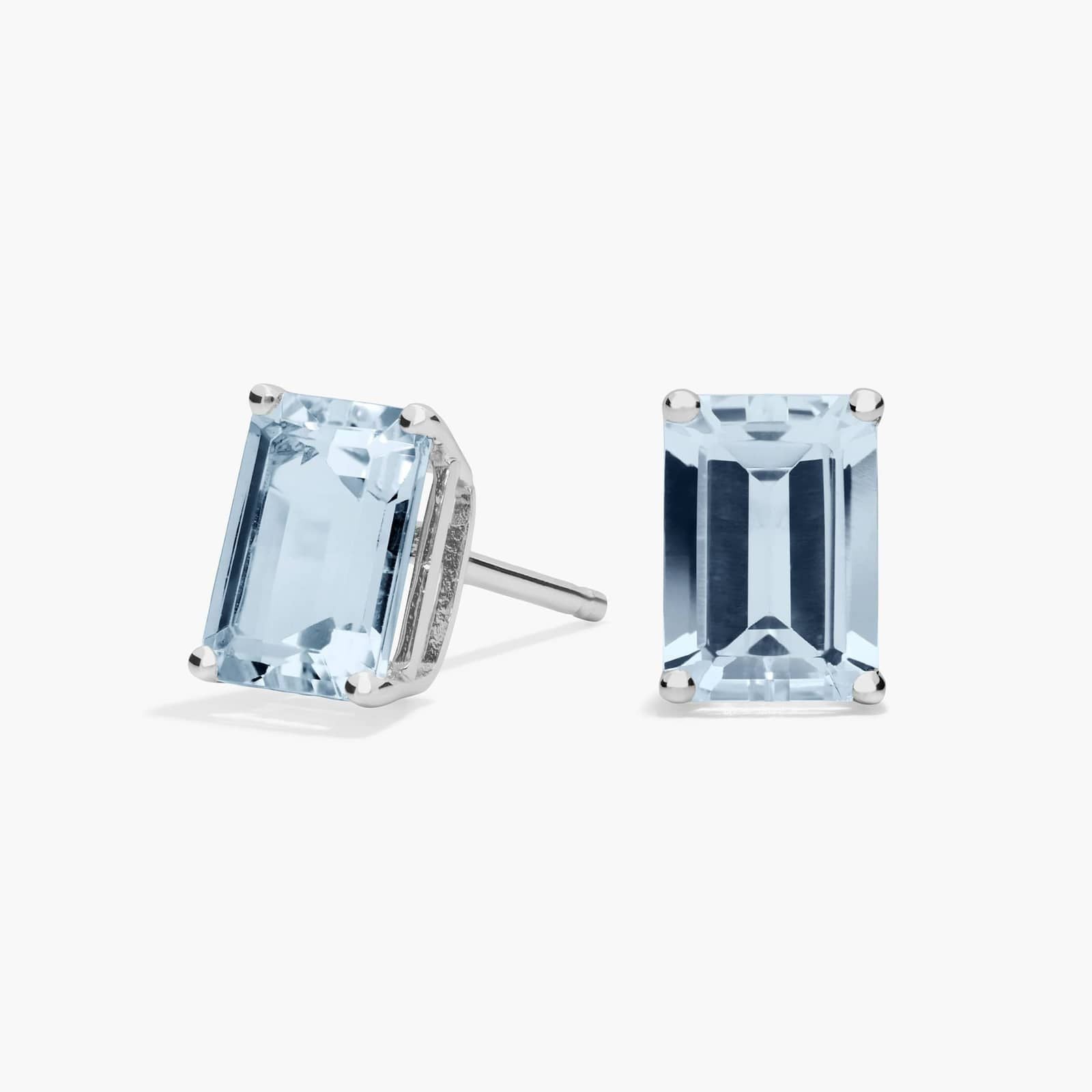 Emerald Cut Birthstone Aquamarine Stud Earrings in 14K White Gold (7x5mm)
