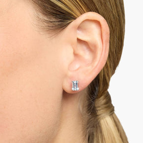 Emerald Cut Birthstone Aquamarine Stud Earrings in 14K White Gold (7x5mm)