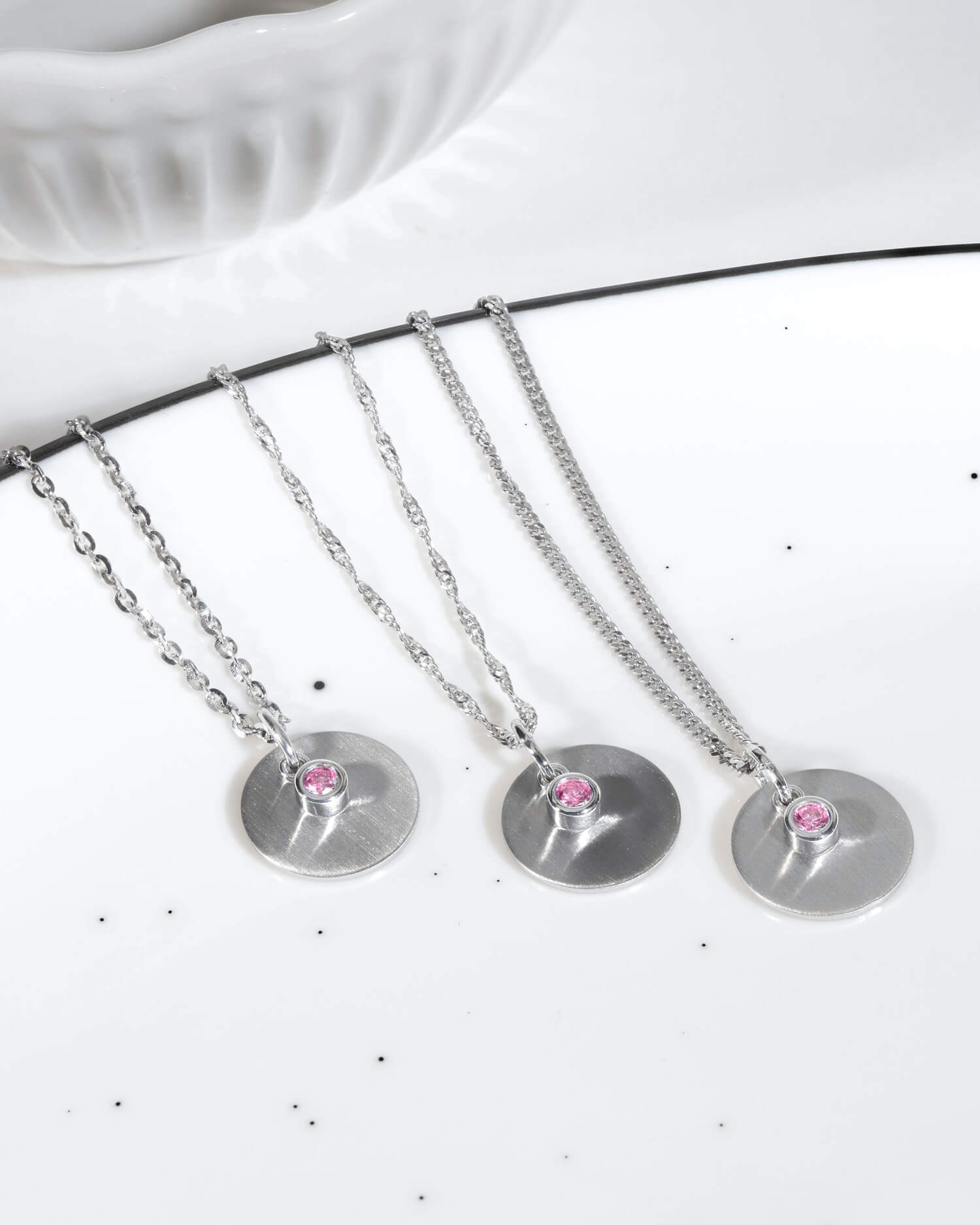 Engraving plates pendant necklace zirconia pink 12mm