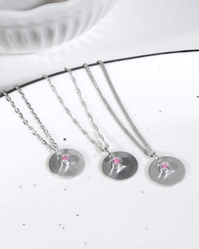 Engraving plates pendant necklace zirconia pink 12mm