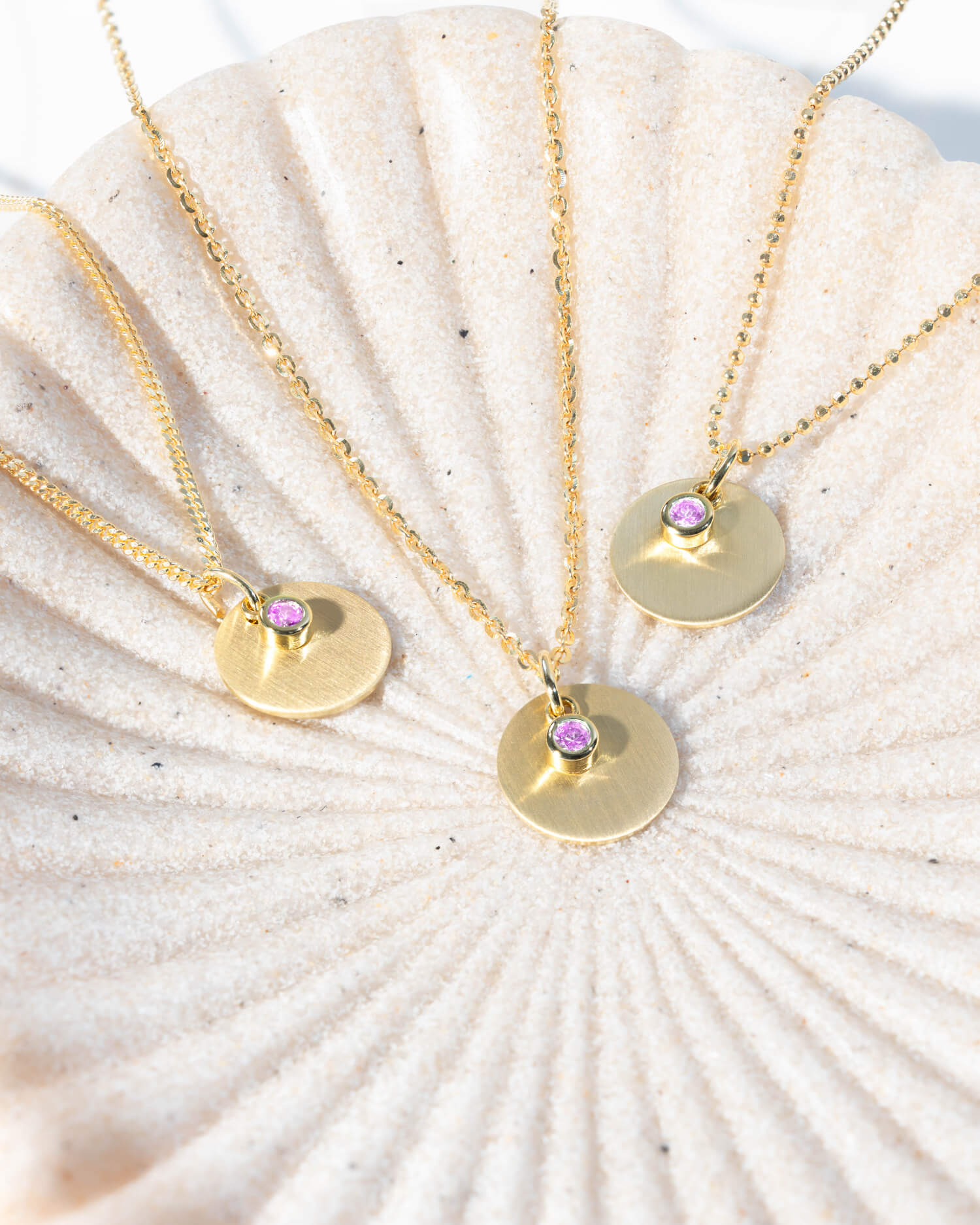 Engraving plates pendant necklace zirconia pink 12mm-2