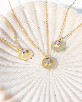 Engraving plates pendant necklace zirconia pink 12mm-2