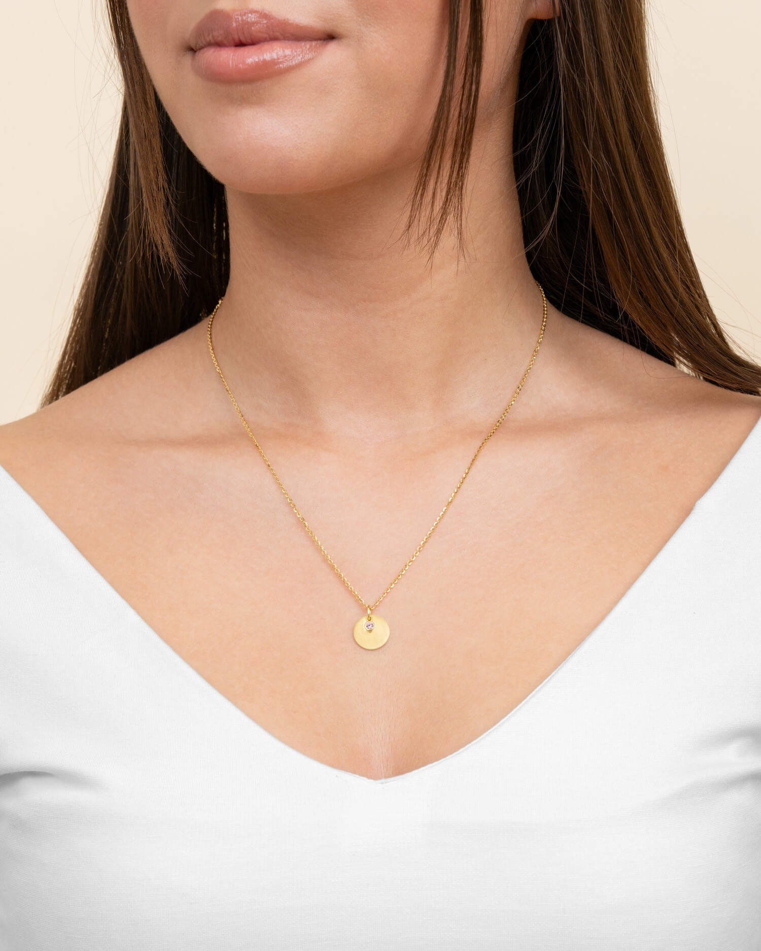 Engraving plates pendant necklace zirconia pink 12mm-2