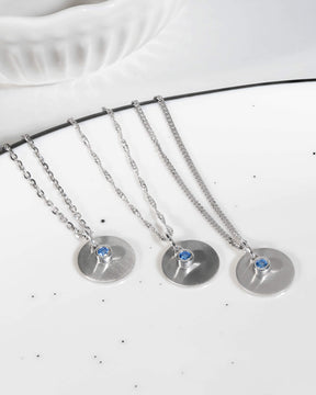 Engraving plates pendant necklace zirconia blue 12mm-2