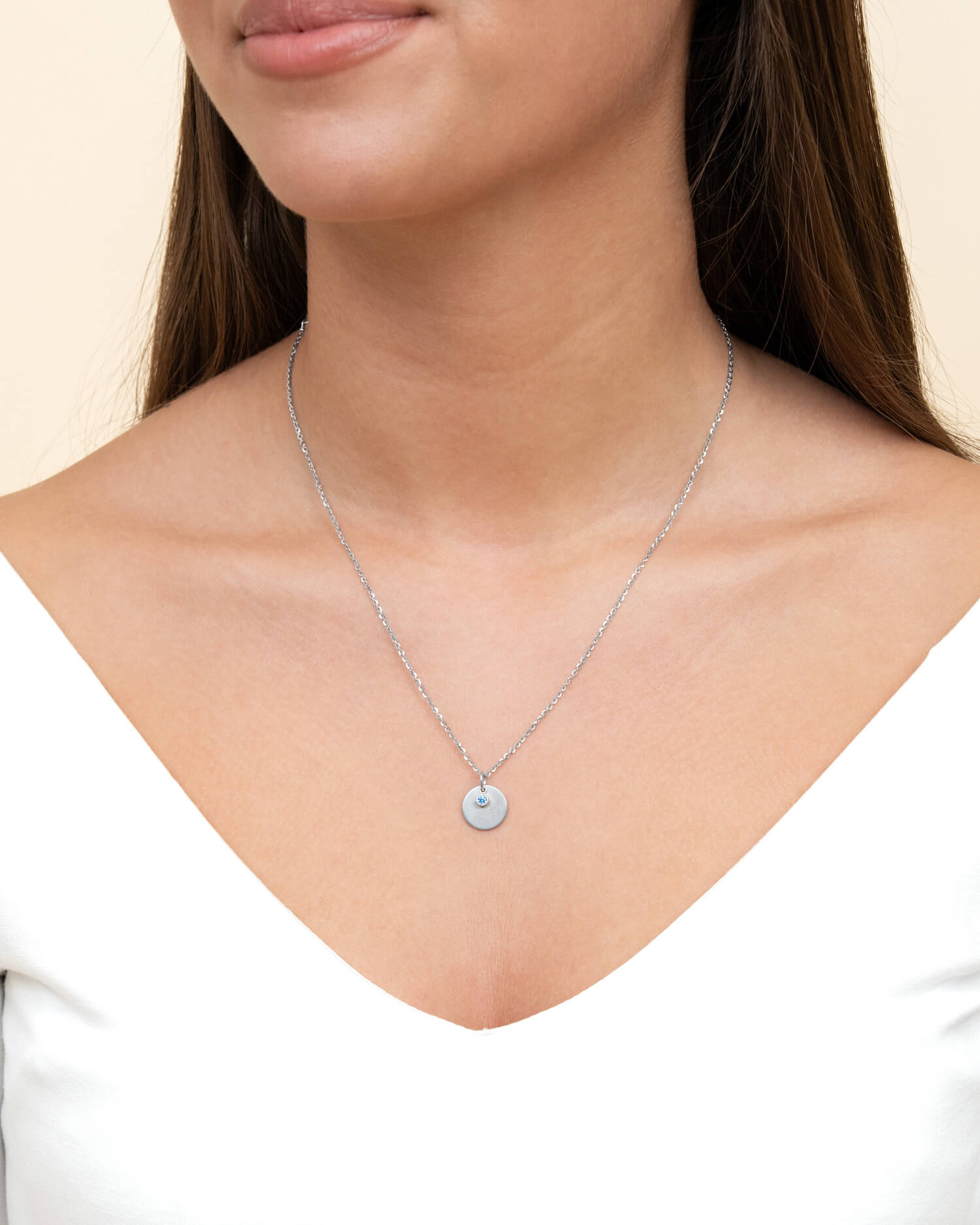 Engraving plates pendant necklace zirconia blue 12mm-2