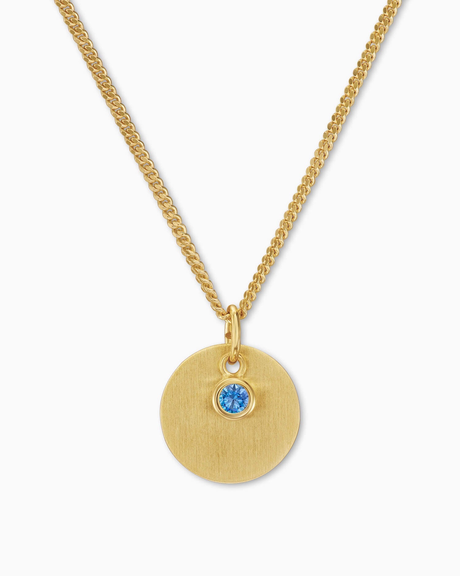 Engraving plates pendant necklace zirconia blue 12mm-2