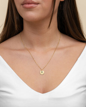 Engraving plates pendant necklace zirconia blue 12mm-2