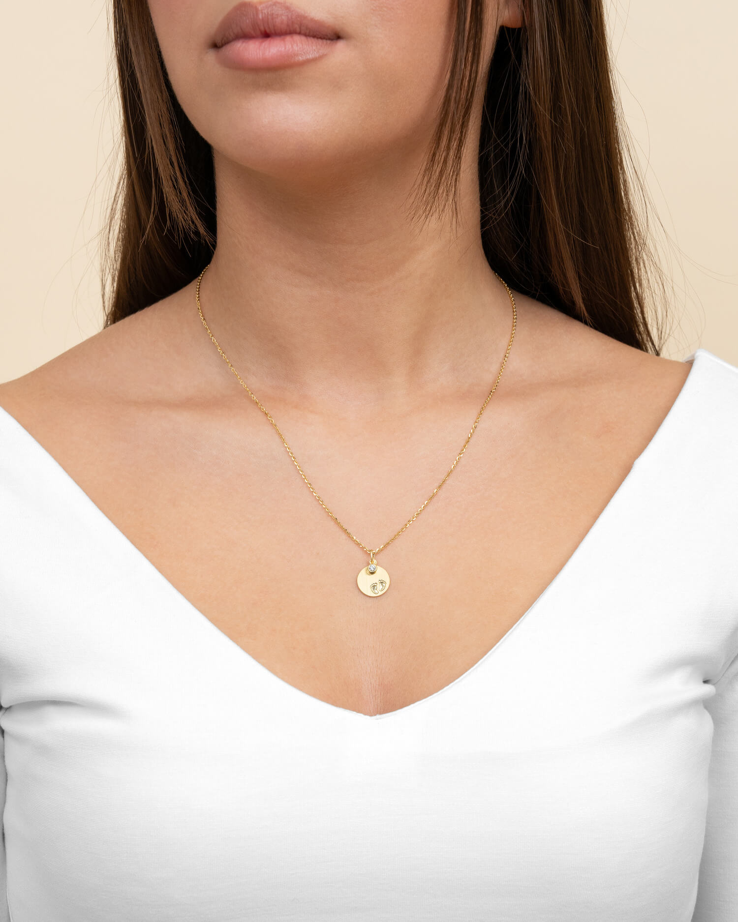 Engraving plates pendant necklace baby feet zirconia 12mm