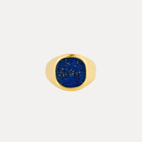 Large Lapis Signet Ring - Gold