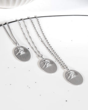 Engraving plates necklace pendant oval zirconia-3