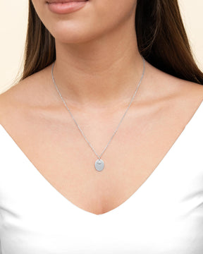 Engraving plates necklace pendant oval zirconia