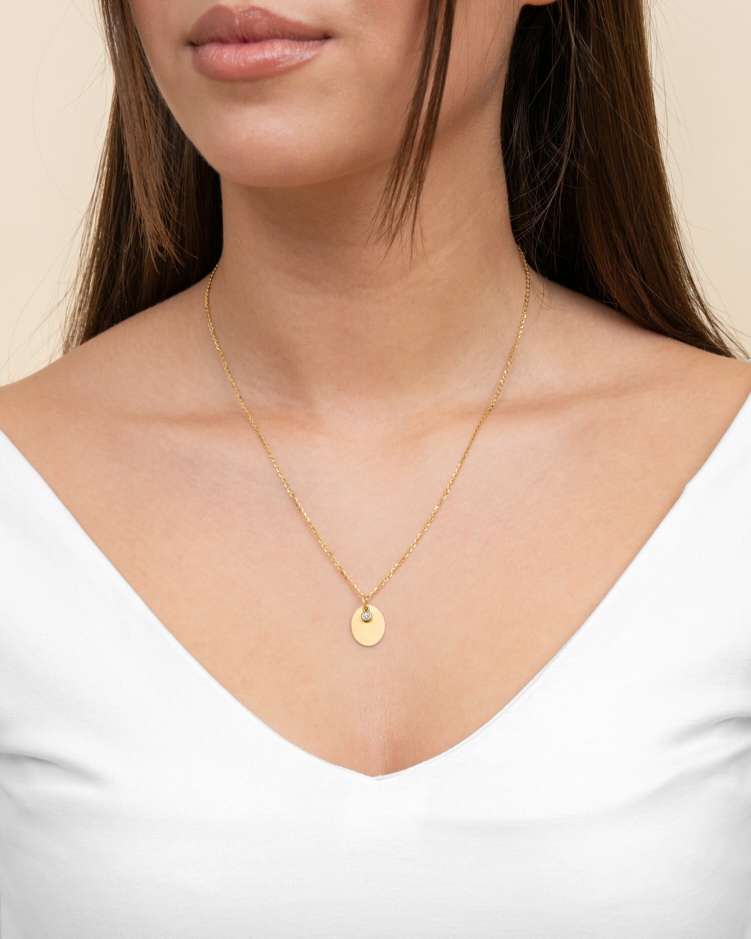 Engraving plates necklace pendant oval zirconia