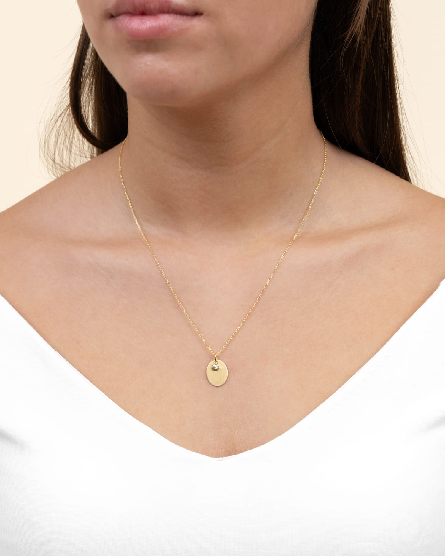 Engraving plates necklace pendant oval zirconia-3