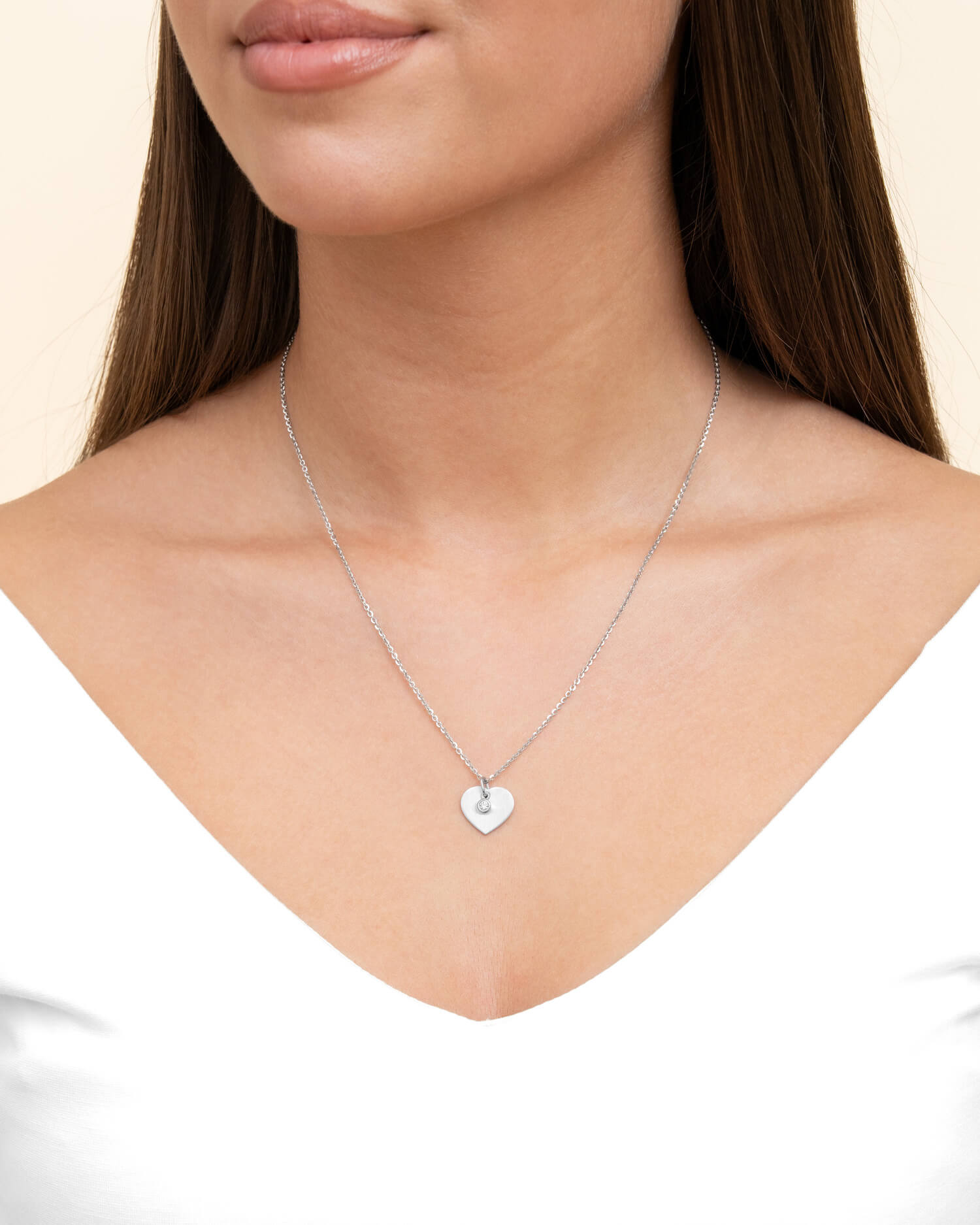 Heart necklace engraving plate pendant zirconia-3