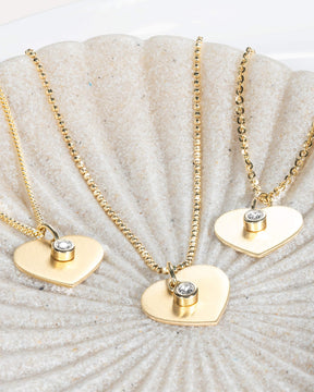 Heart necklace engraving plate pendant zirconia-3