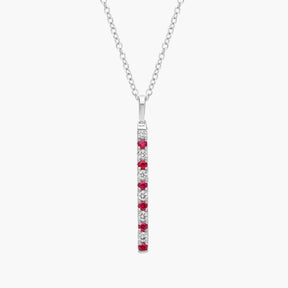 Riviera Pavé Alternating Ruby and Diamond Vertical Bar Pendant in 14k White Gold (1.6mm)